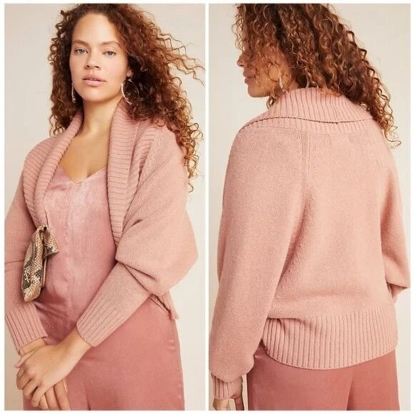 Anthropologie Dusty Rose Pink Open Front Wide Collar Copley Cardigan XS/S - Picture 1 of 8